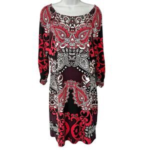 INC International Concepts Red Black White Paisley Sheath Dress Petite size L PL